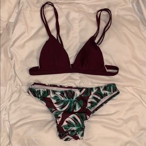 Burgundy and patterned bikini